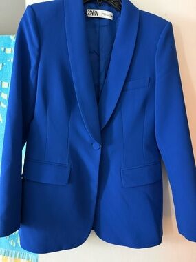 Zara Cobalt Blue Tailored Single-Button Blazer size M